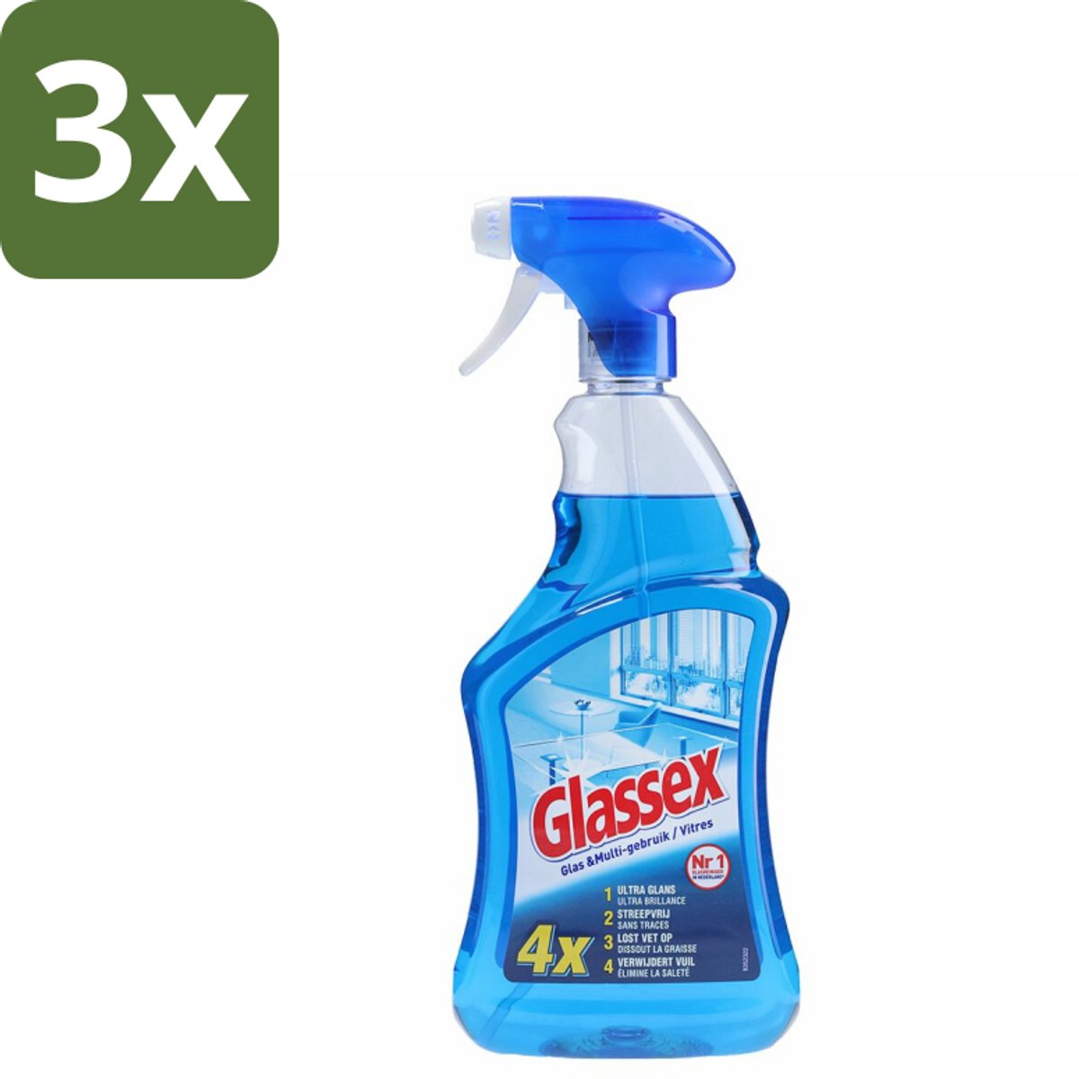 3 x Glassex Glas & Multi Schoonmaakspray 750 ml - Schoonmaken - Reinigen - Glas Reinigen - Spiegel Reinigen - Ruiten Reinigen