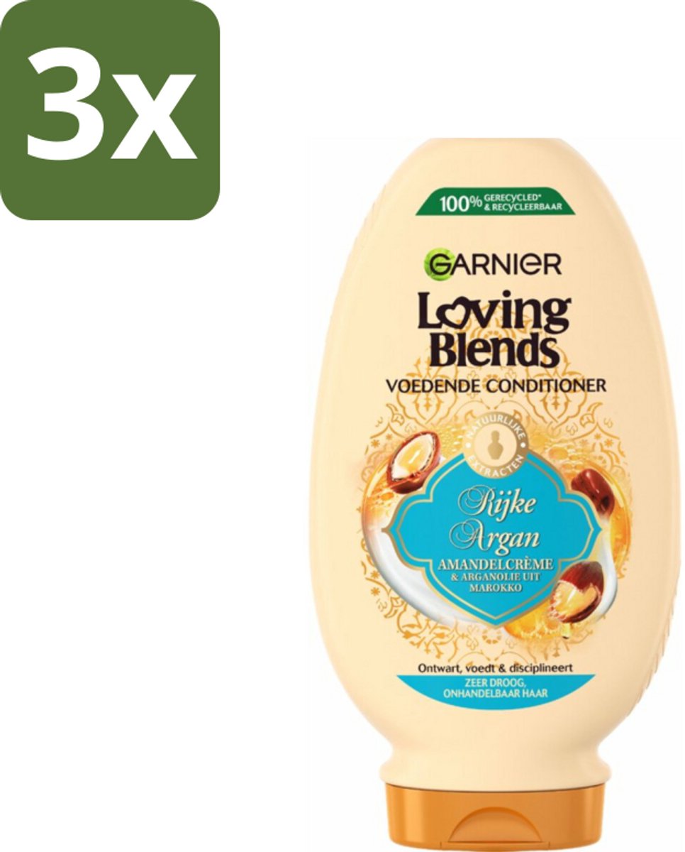 3 x Garnier Loving Blends Rijke Argan Conditioner 250 ml - Conditioner Voor Droog Haar - Arganolie Voor Haar - Amandelextract Voor Haar - Ontwarren Haar - Voeding Haar