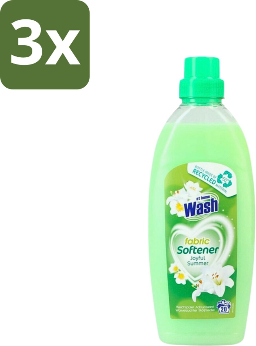3 x At Home - Wash - Wasverzachter - Joyful Summer - 20 Wasbeurten - Wasverzachter - Wasverzachter Joy Summer - Wasverzachter Voor Kleding - Wasverzachter Voor Alle Stoffen - Wasverzachter Voor Katoen