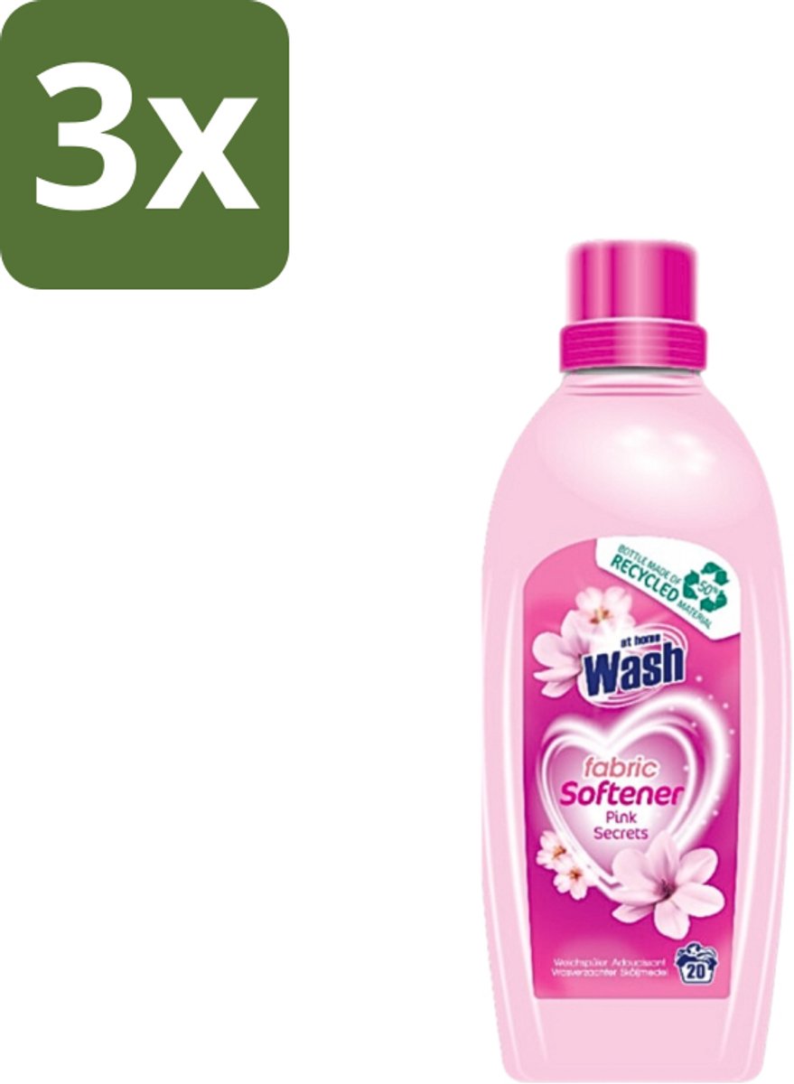 3 x At Home - Wash - Wasverzachter - Pink Secrets - 20 Wasbeurten - Wasverzachter - Wasverzachter Pink Secrets - Wasverzachter Voor Kleding - Wasverzachter Voor Alle Stoffen - Wasverzachter Voor Katoen
