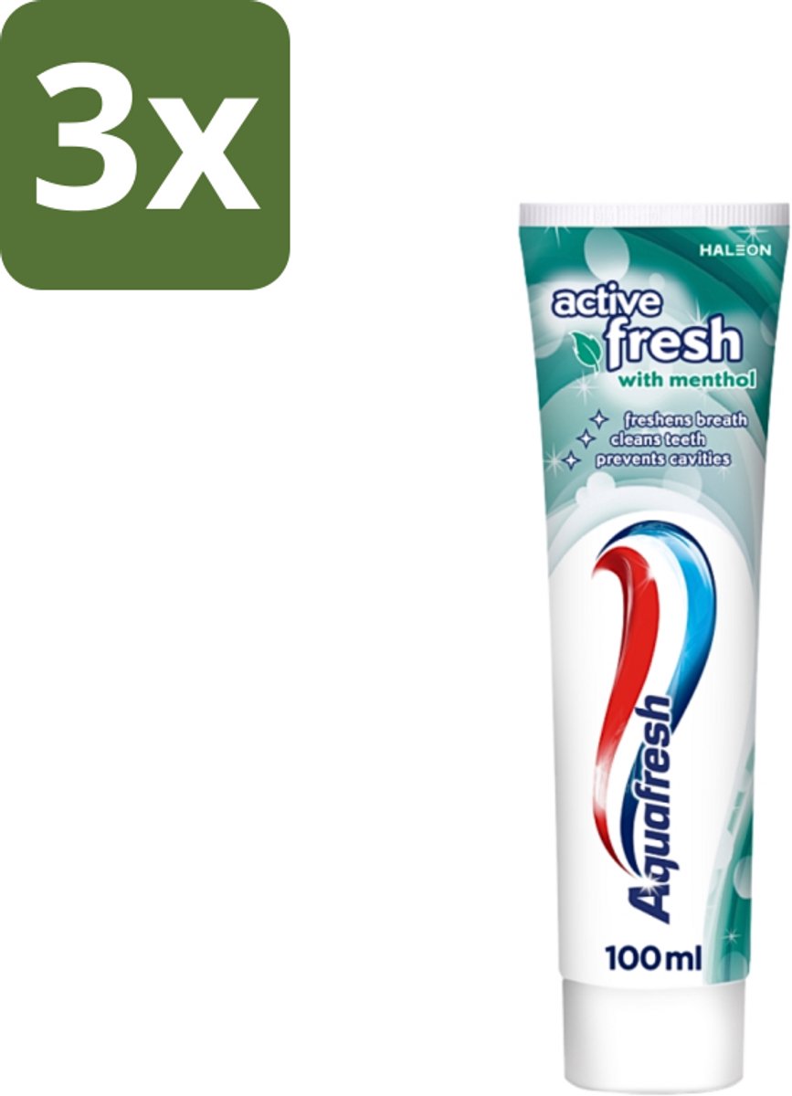 3 x Aquafresh - Tandpasta - Verfrissende Reiniging - Menthol - 100 ml - Tandpasta Menthol - Verfrissende Reiniging - Mondverfrissend - Tandplak Verwijderen - Tandsteen Voorkomen
