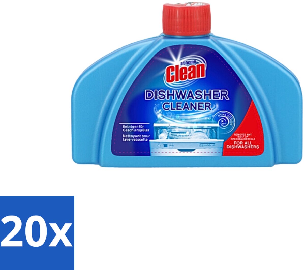 20 x At Home - Clean - Vaatwas Machinereiniger - Verwijdert Hardnekkig Vuil - 250 ml - Vaatwasmachine Reiniger - Vaatwasmachine Reinigingsmiddel - Vaatwasmachine Reinigen - Vaatwasmachine Kalk Verwijderen - Vaatwasmachine Vet Verwijderen