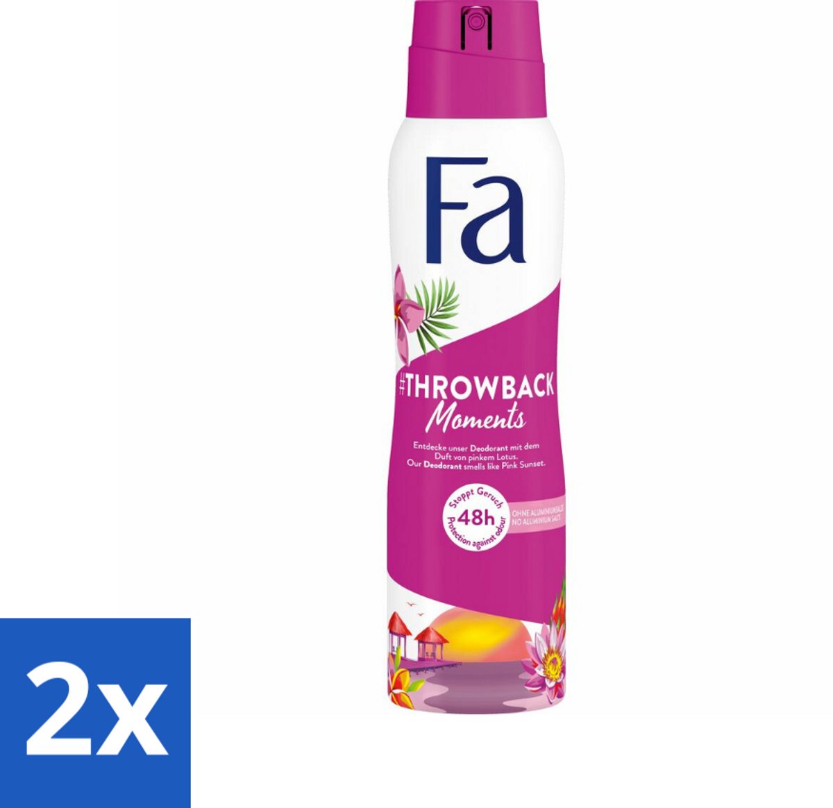 2 x Fa Deodorant Spray Throwback Moments 150 ml - Deodorant Spray - 48 Uur Bescherming - Roze Lotus Geur - Frisheid - Hydratatie