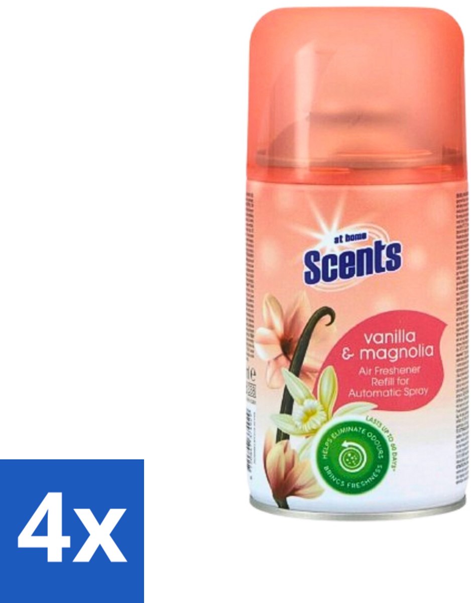 4 x At Home - Scents - Navulling - Vanille - Spray - 250 ml - Vanille Geur - Geurverspreider - Geurtjes Neutraliseren - At Home Scents - Geur In Huis
