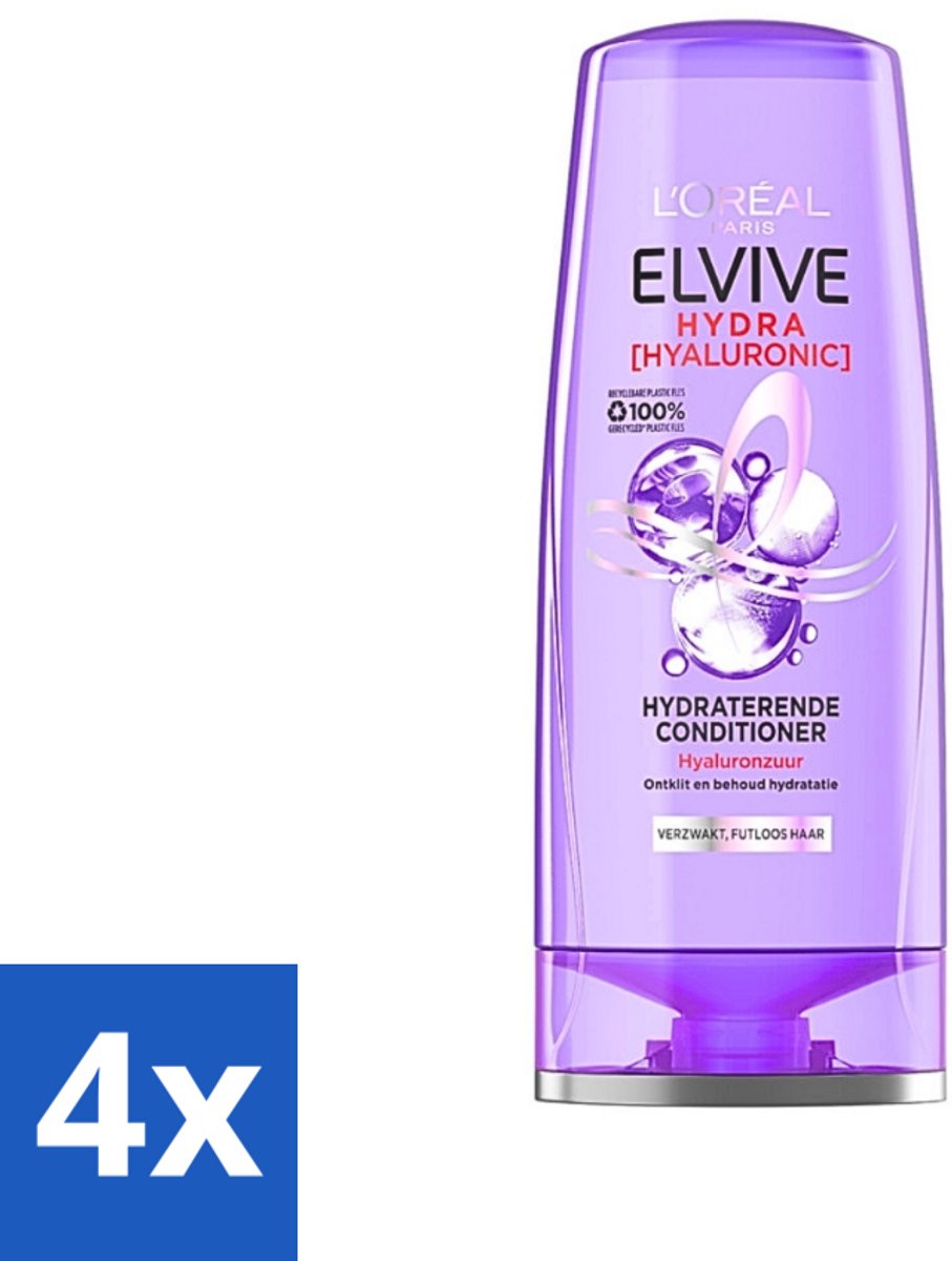 4 x L'Oréal Paris Elvive Hydra Hyaluronic - Conditioner - Hydraterend - 200 ml - Hydra Hyaluronic Conditioner - Hyaluronzuur - Hydratatie - Haarhydratatie - Zachte Haar