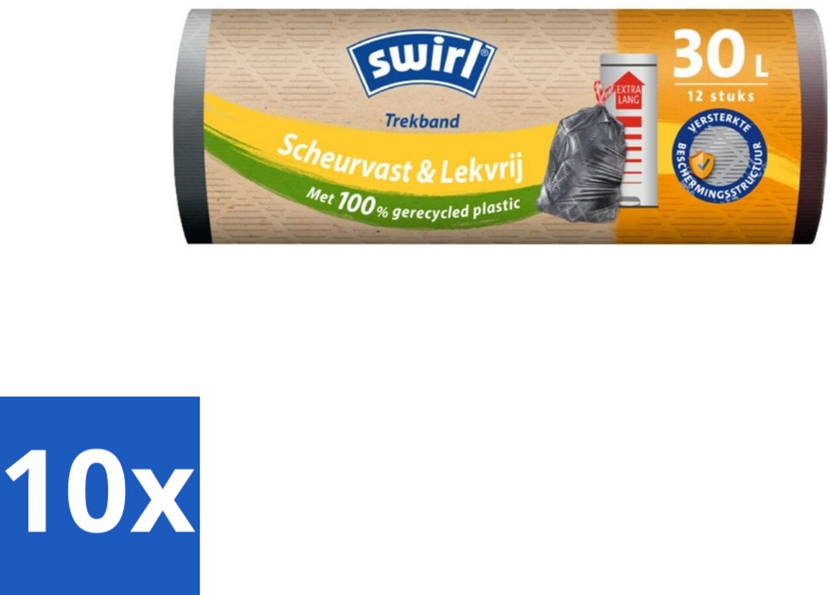 Swirl – Afvalzakken – 30 L – Trekband – 12 zakken - Bulkverpakking - 10 stuks