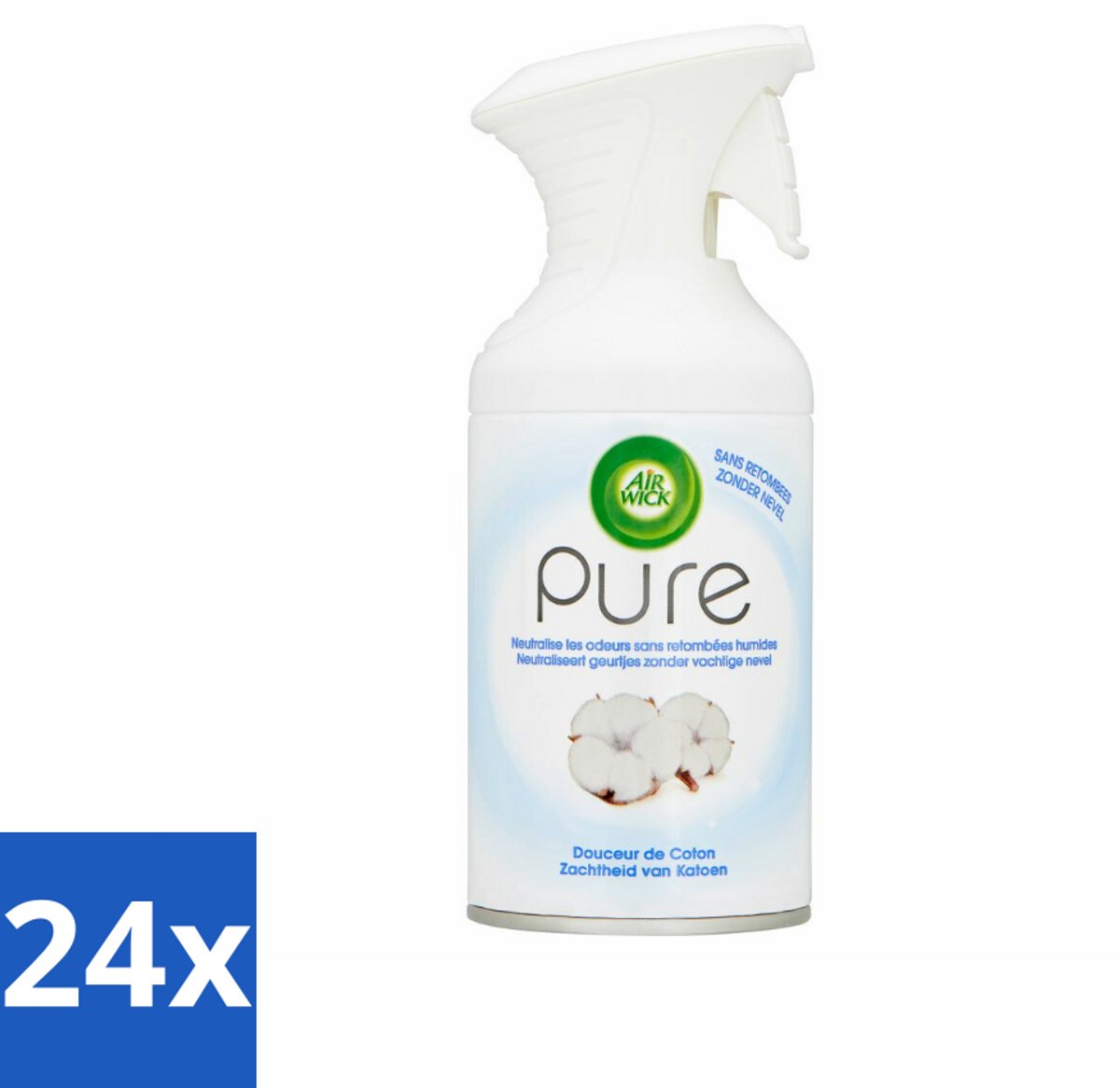 24 x Air Wick - Spray - Zachtheid Van Katoen - Luchtverfrisser - 250 ml - Luchtverfrisser - Katoen Geur - Geurverfrisser - Frisse Geur - Air Wick