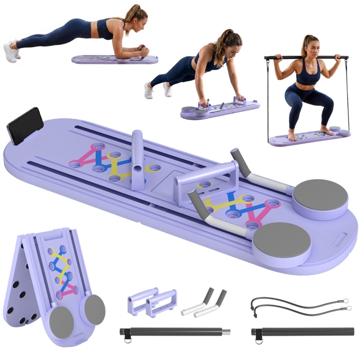 5-in-1 opvouwbaar Pilates-bord, reformer-set voor thuisworkout, lichtblauw