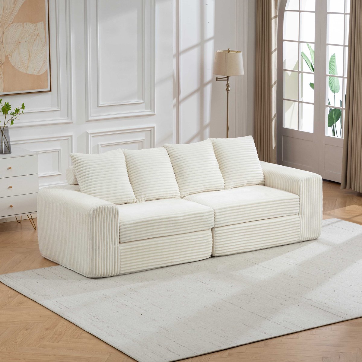 Multifunctionele Bank – Lounge Sofa voor 2–3 Personen – Zachte Bekleding – Geschikt voor Kleine Ruimtes – Hoog Veerkrachtig Schuim – Geen Montage - wit