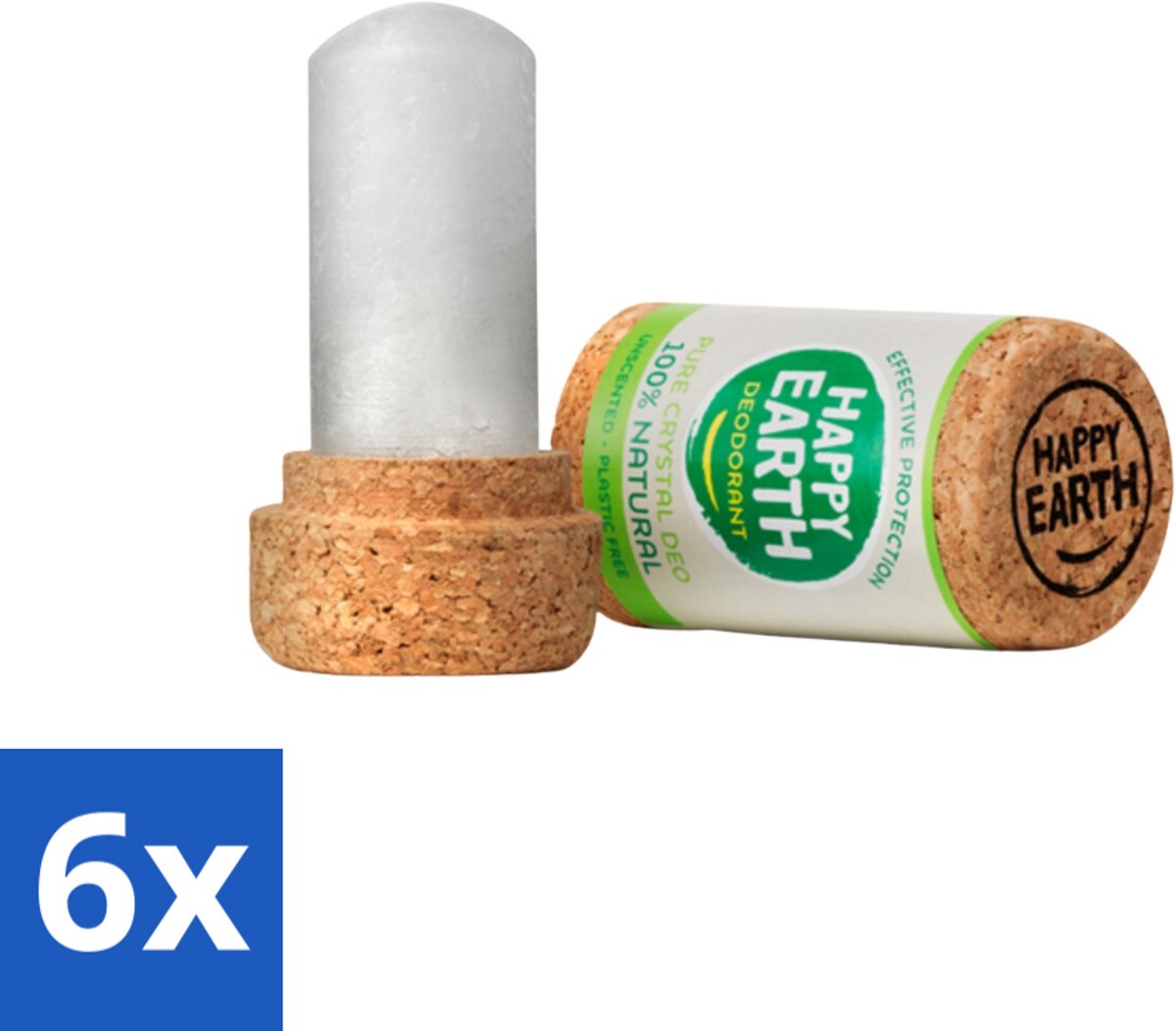 Happy Earth – Deodorant Crystal – 100% Natuurlijk Unscented – 90 g - Voordeelverpakking - 6 stuks