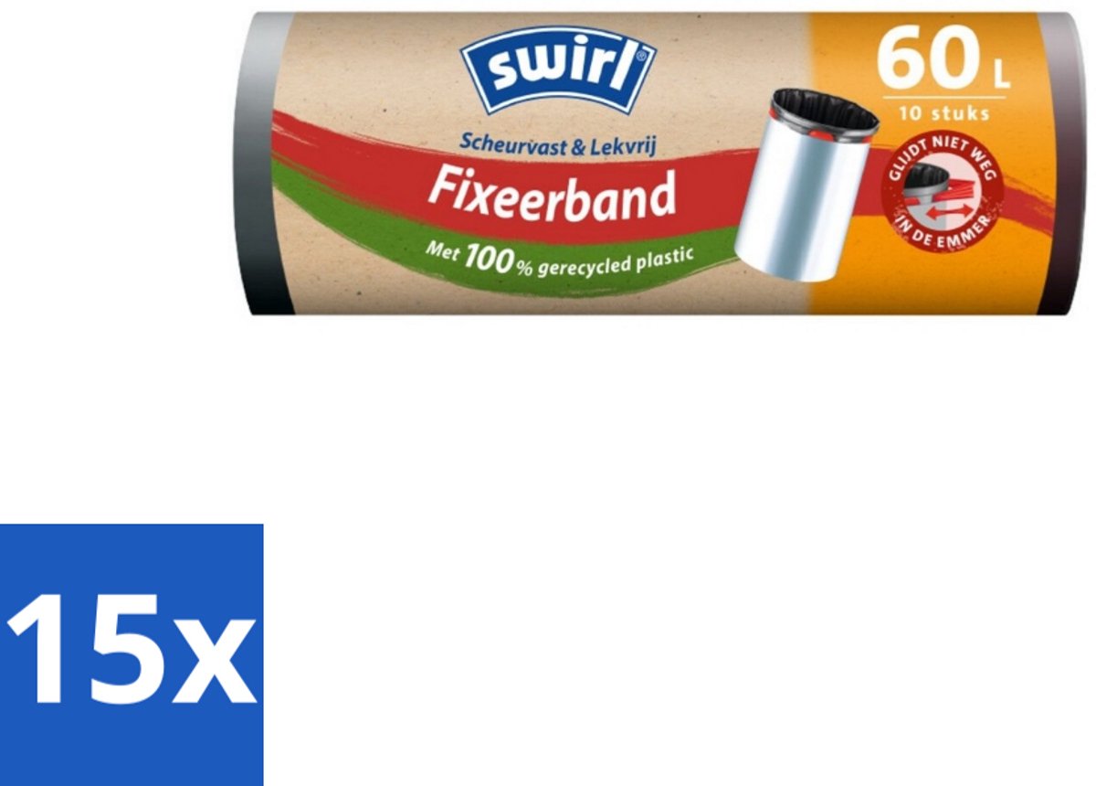 Swirl – Pedaalemmerzakken – 60 L – Fixeerband – 10 zakken - Bulkverpakking - 15 stuks