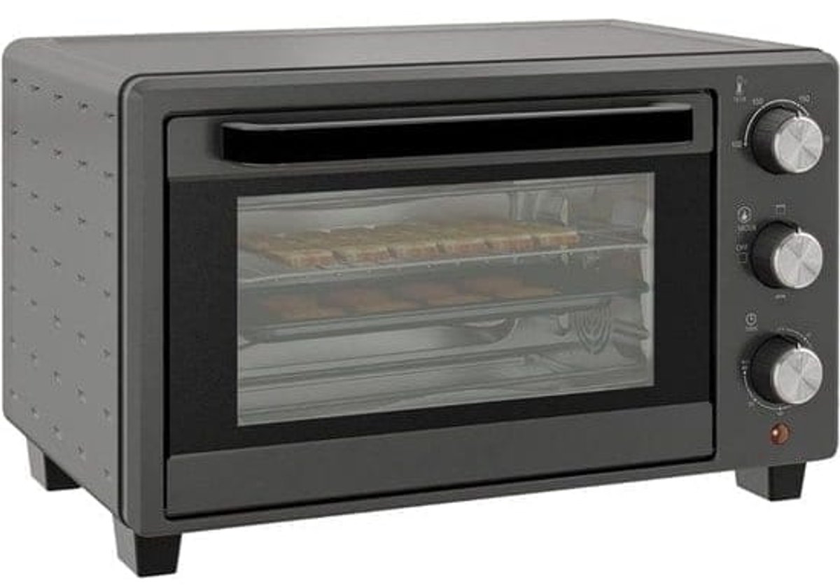 Klarven® Mini Oven Grijs - Hete Lucht, Grillen en Bakken - 21 Liter, 1400W, Instelbare Temperatuur 100-230°C, Timer 60 min - RVS - B 47 x D 29 x H 38 cm