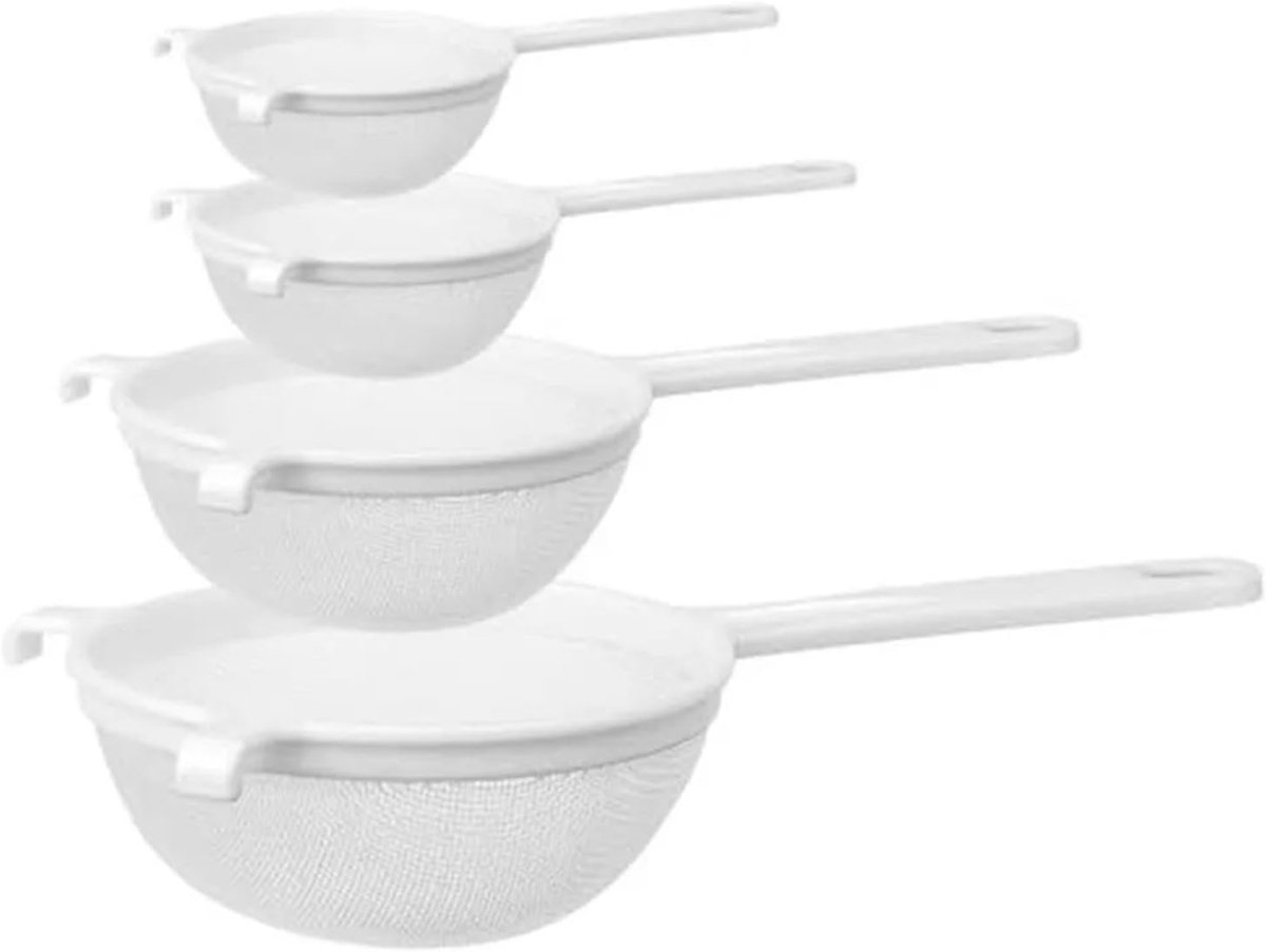 4-delige plastic zeefset met 4 maten - kunststof filters voor thee koffie en fruit - geschikt voor huishoudelijk gebruik en kefir
