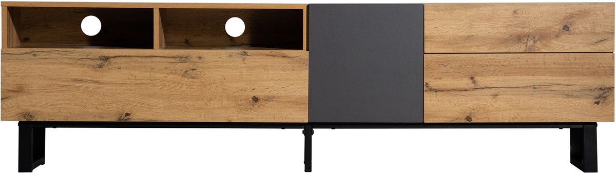 TV Meubel - 180 cm Colorblock Met Lades En Deuren - Eiken en Antraciet