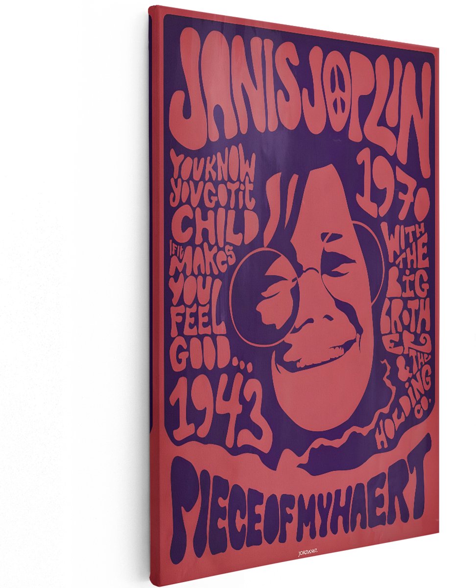 Artaza Canvas Schilderij Janis Joplin - 100x150 cm - Groot - Wanddecoratie Vintage Muziek Poster - Muurdecoratie Retro Portret - Schilderijen Op Canvas