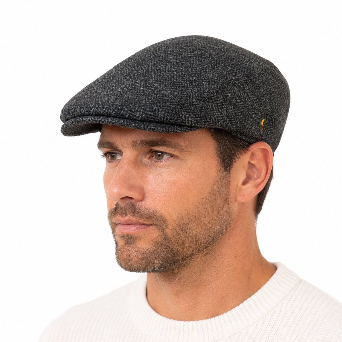 Hatman of Ireland Flat Cap Aran Charcoal – 100% Ierse Scheerwol – Donkergrijs Visgraat – Unisex Maat L / XL (59- 61cm)