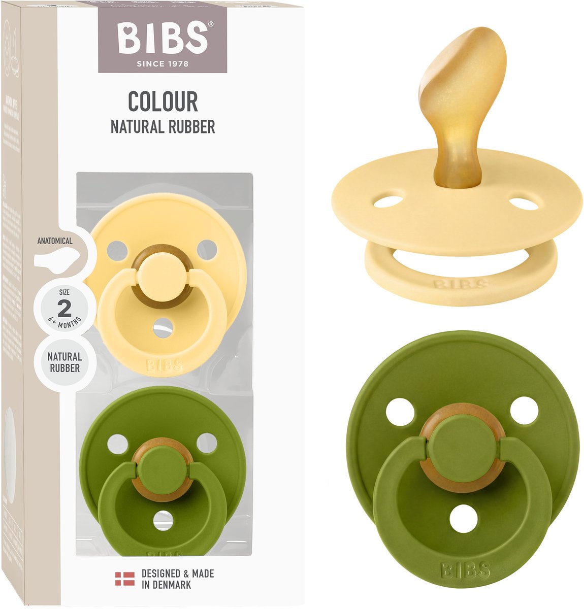 BIBS Colour Fopspeen - 6-18 mnd - 2-pack - Anatomisch - Pale Butter/Wasabi