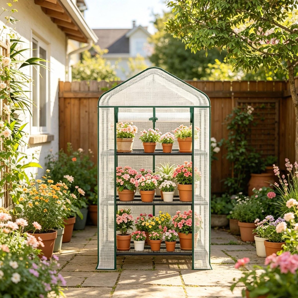 MODENUIT Kas 70 x 50 x 130 cm - Met 3 Planken, Wielen En Roldeur - Voor Balkon En Tuin - PE En Staal - Wit