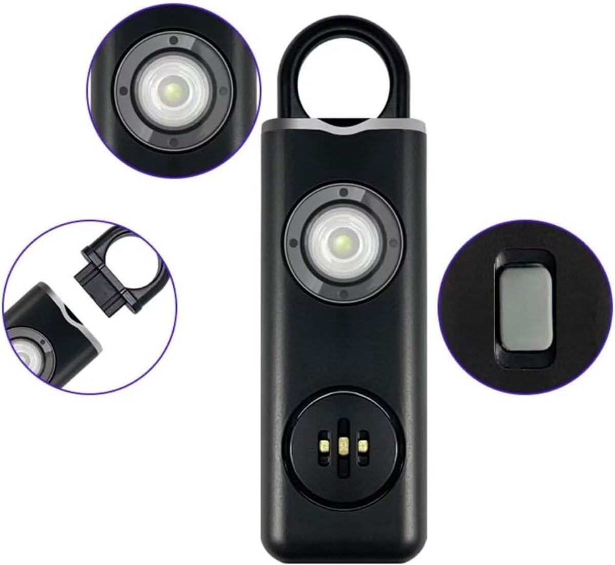 Persoonlijk veiligheidsalarm - kleine zelfverdedigingssleutelhanger - oplaadbaar - 130 dB SOS-sirene en LED-lampje - zelfverdediging - geschikt voor vrouwen, ouderen en mensen met een beperking - zwart