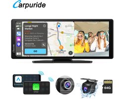 Carpuride W903 - Draagbaar CarPlay-scherm - dashcam-scherm HD IPS 9,3 - 4K-camera voor en achter - draadloze CarPlay en Android Auto - lusopname - Bluetooth - Mirror Link