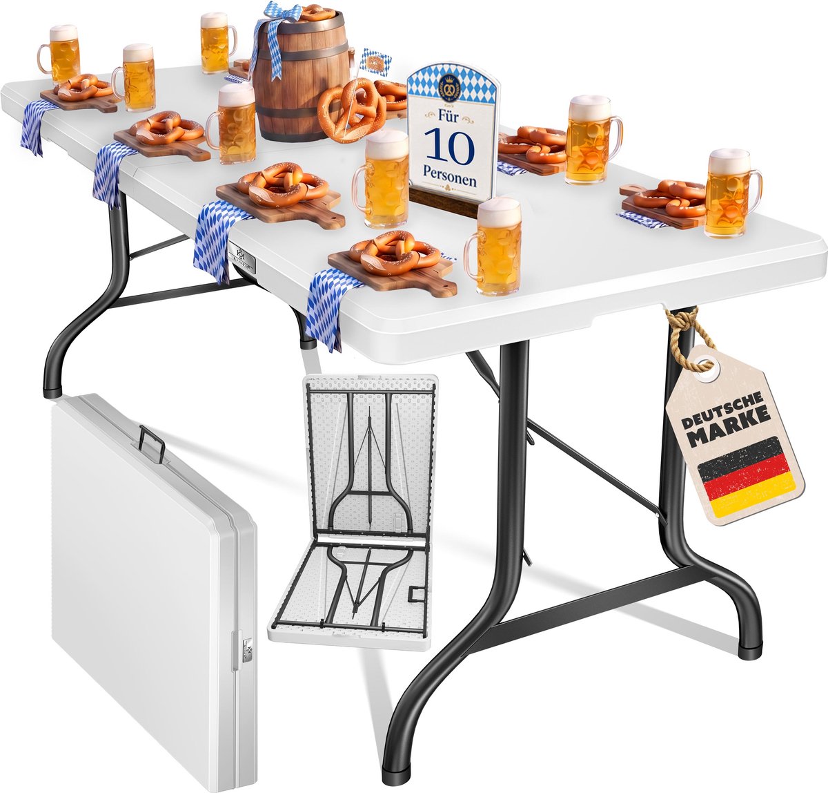 KESSER® Inklapbare Tafel 220x68x74cm Vouwtafel - Campingtafel Kunststof - Klaptafel Geschikt voor 10 Personen voor Tuin, Terras en Balkon inclusief Draaggreep - Wit