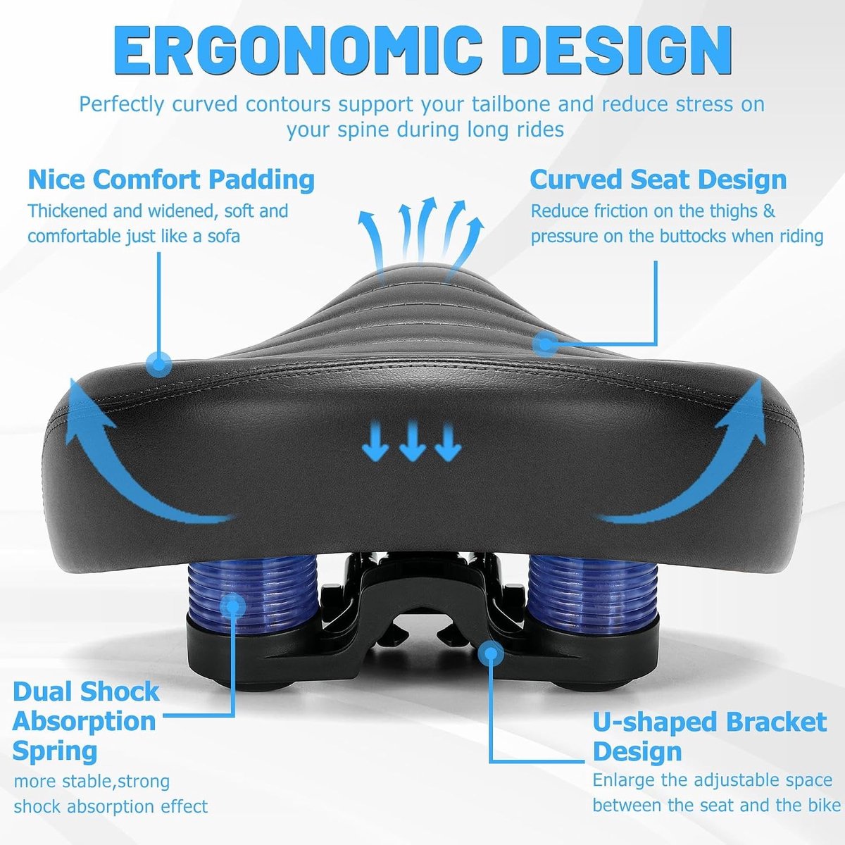 Ergonomisch en Comfortabel Fietszadel voor Mannen en Vrouwen, Universaal Vervangingszadel voor Mountainbike, Stadsfiets en E-Bike, Ideaal voor Fietsen en Sportactiviteiten