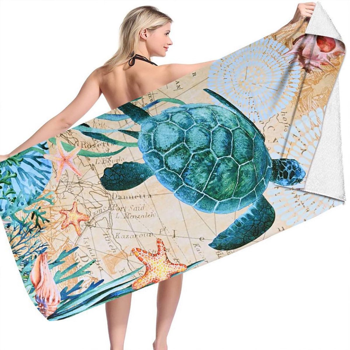 Elzusha - XXL Microvezel Strandhanddoek met Zeeturtles