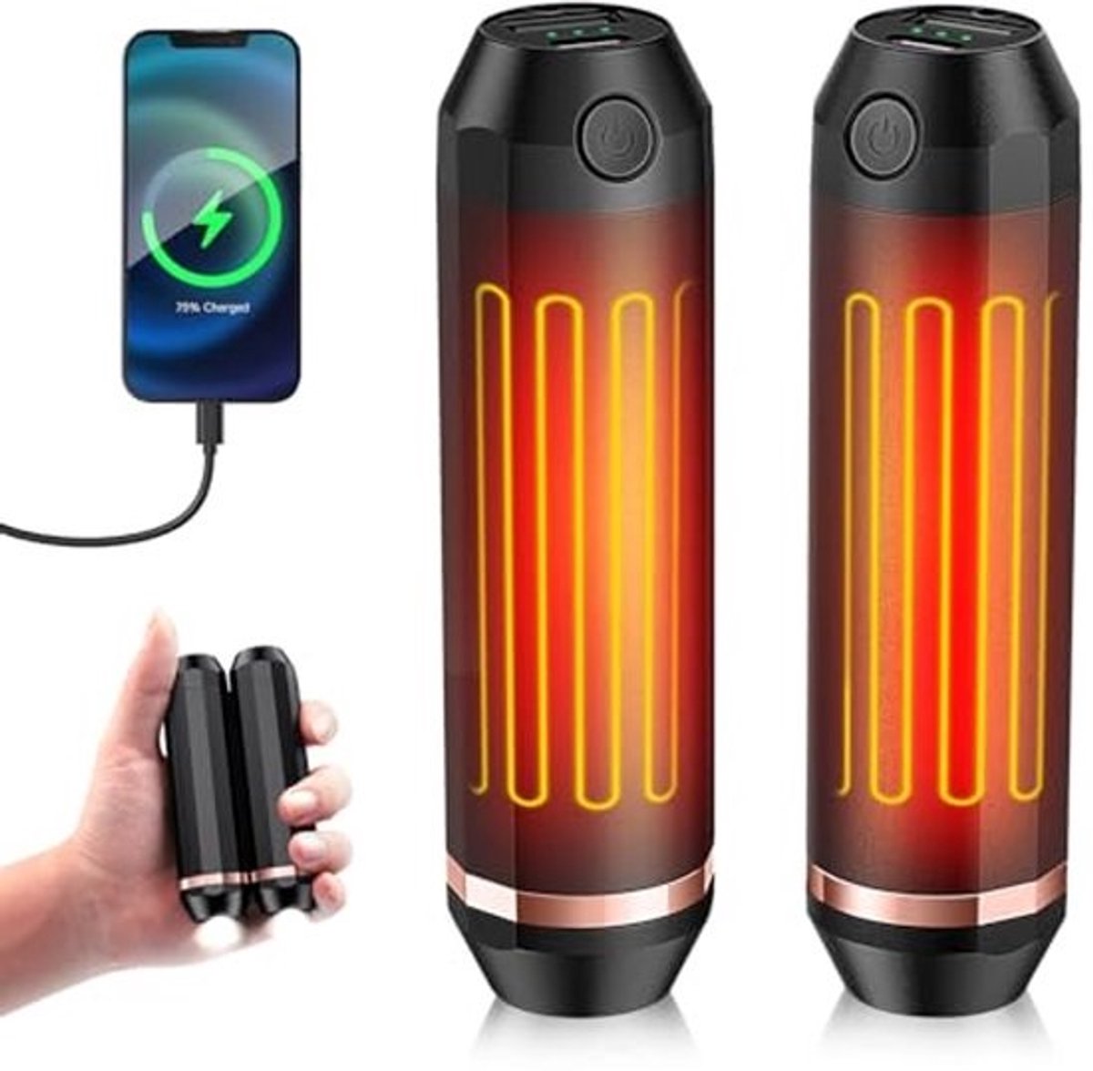 Oplaadbare handwarmer met 3 warmtestanden en powerbank functie
