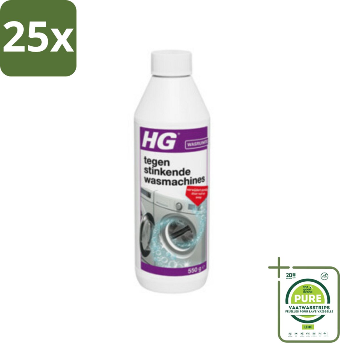 25 x HG Tegen Stinkende Wasmachines 550 gr - Grootverpakking - Wasmachine Reiniger - Wasmachine Schoonmaken - Wasmachine Geur - Wasmachine Stinkt - Wasmachine Onderhoud