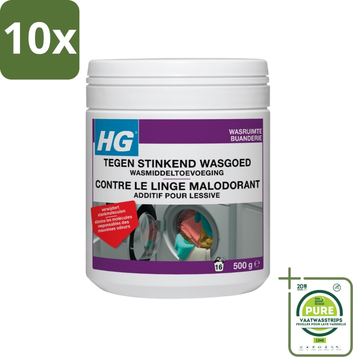10 x HG Tegen Stinkend Wasgoed Wasmiddeltoevoeging 500 gr - Grootverpakking - Wasmiddel Tegen Geur - Wasmiddel Voor Stinkende Was - Wasverfrisser - Wasmiddel Toevoeging - Wasgoed Geur Neutraliseren