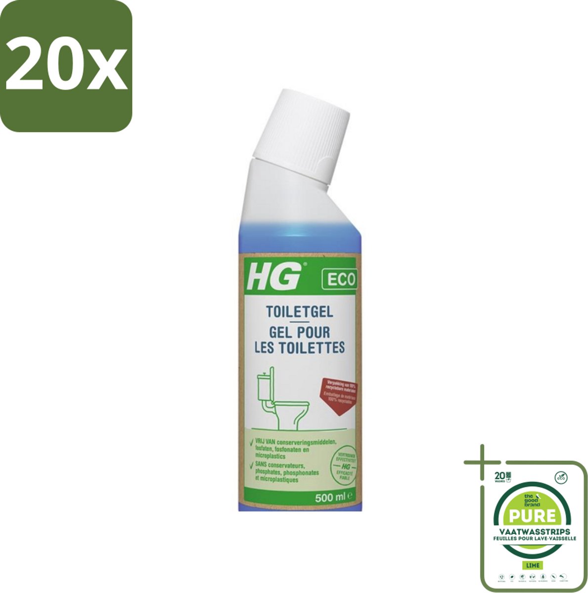 20 x HG ECO - Toiletgel - Verwijdert Vuil & Kalkaanslag - 100% Recyclebare Materialen - 500 ml - Grootverpakking - Toilet Schoonmaak - Toiletgel - HG - Ecologisch Schoonmaakmiddel - Kalkverwijderaar