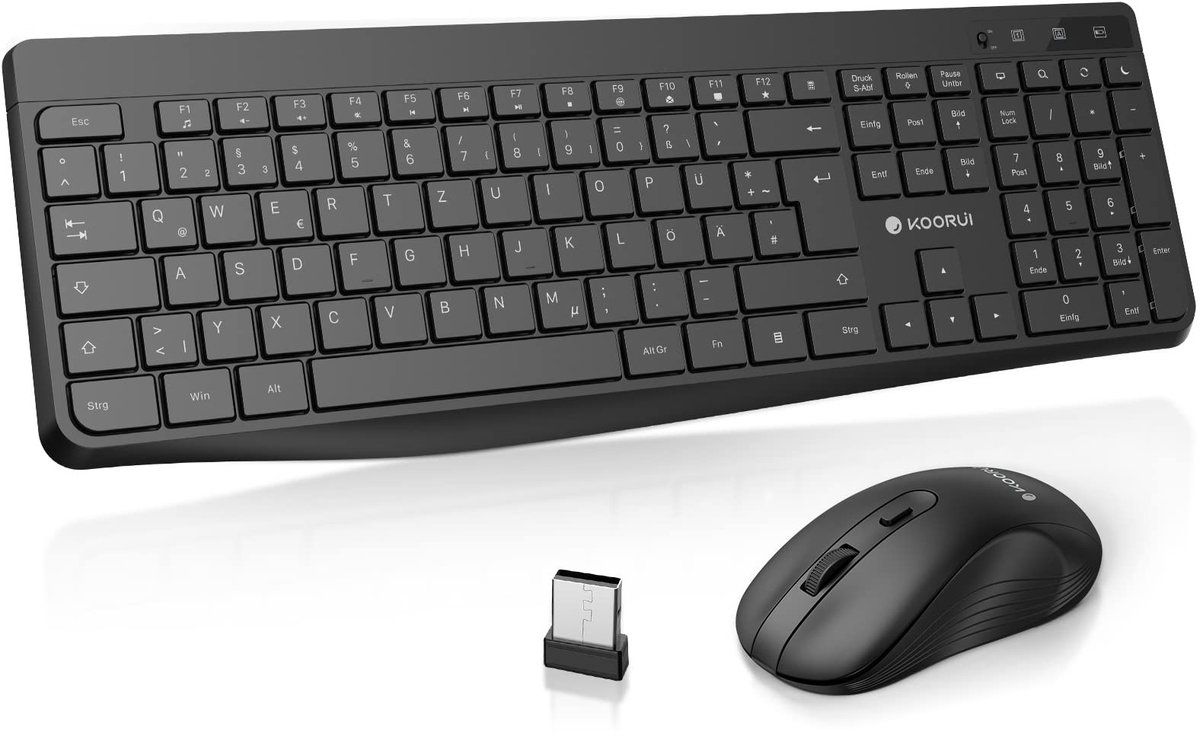Elzusha - Draadloos Toetsenbord en Muis Set, QWERTZ Indeling, Stille Toetsen, Ergonomisch