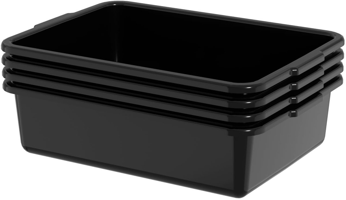 Elzusha - Set van 4 Zwarte Plastic Afwasbakken voor Multifunctioneel Gebruik