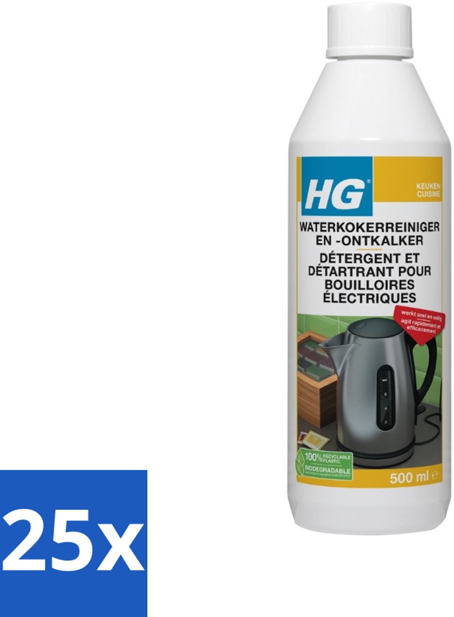 25 x HG Waterkokerreiniger En -ontkalker 500 ml - Waterkoker Reinigen - Waterkoker Ontkalken - Kalkaanslag Verwijderen - Waterkoker Reinigingsmiddel - Waterkoker Ontstofverwijderen