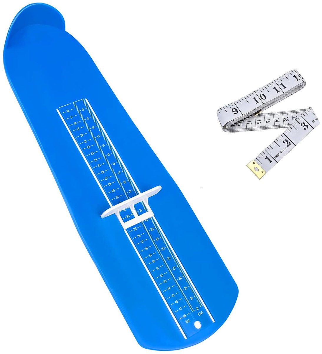 Elzusha- Voetmeter voor schoenmaten 15 tot 48 - Zachte meetliniaal 1,5 m - Geschikt voor kinderen/volwassenen - EU-maat - Blauw - Schoenmaatmeter