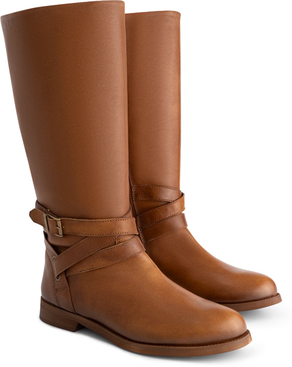 Jilsen Dames Laarzen Brede Schacht en Laarzen Brede Kuiten Lola in Cognac Kuitomtrek 44 cm, schoenmaat 37