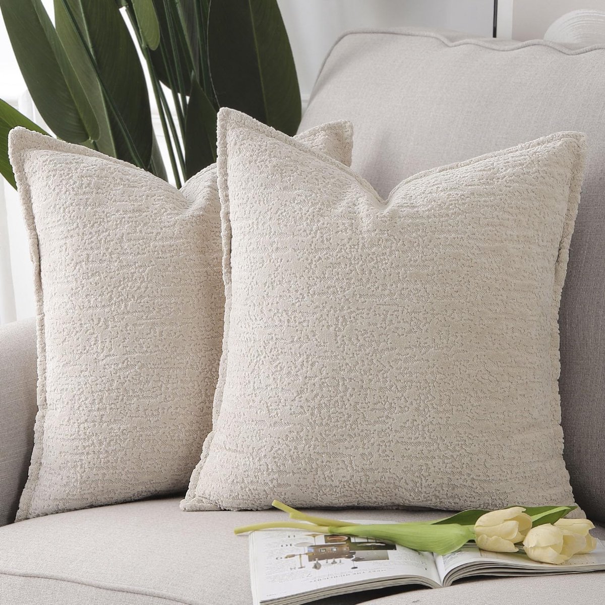 MADIZZ Set van 2 Zacht Chenille Fluwelen Franje kussenslopen Neutrale Decoratieve Kussens voor Sofa Boho Accent - ShopVlot