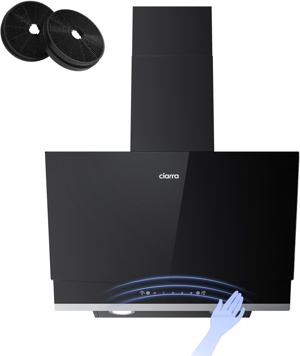 CIARRA CBCB6736A - A+++ 710 m³/u Schuine Afzuigkap 60 cm Wandkappen- SensorTouch Bediening& handgebarenbediening -Recirculatie met Koolstoffilter & Afvoer-Zwart
