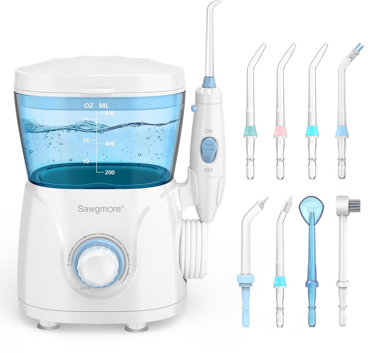 Waterflosser elektrische monddouche 600 ml met 10 drukstanden 8 opzetstukken voor tanden en tandvlees reiniging