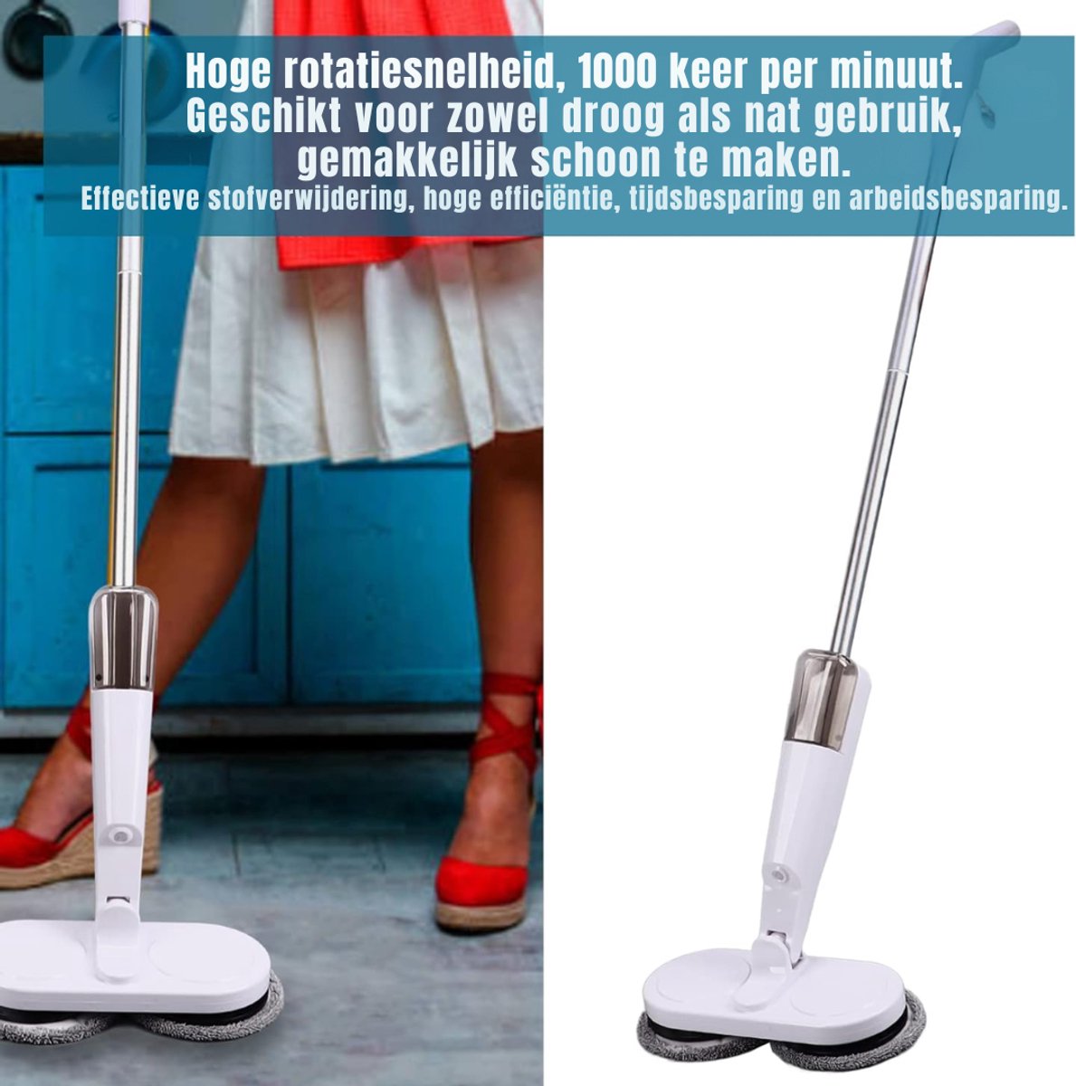 Allvia® Dweilsysteem Elektrisch - Dweilsysteem - Karcher Vloerreiniger - Wit - 20cm x 30cm x 111cm – foto 3