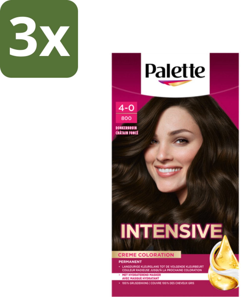 3 x Palette Intensive Oil-Care Color Haarkleuring 800 Donkerbruin - Haarverf - Arganolie - Donkerbruin - Langdurige Kleur - Haarkleur