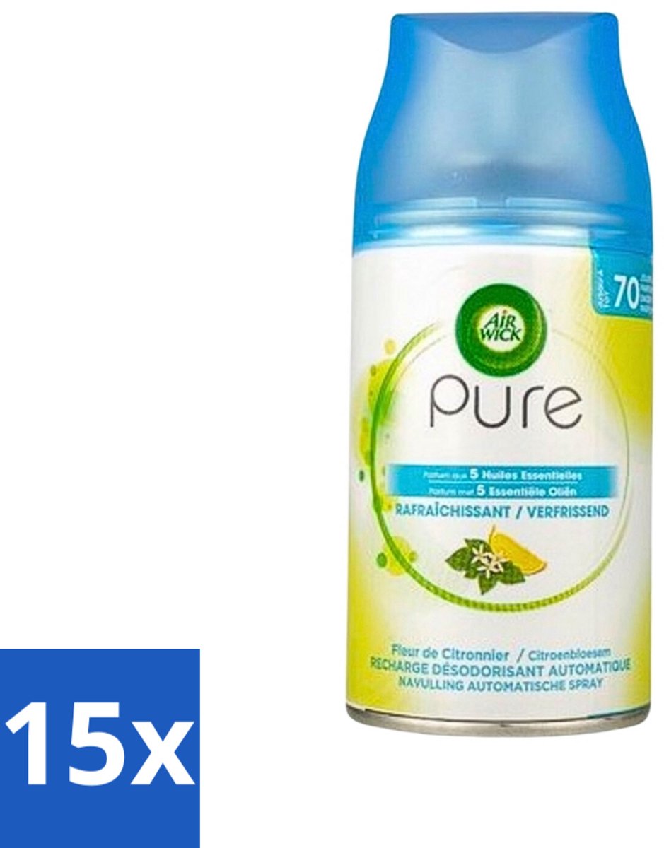 15 x Air Wick Freshmatic - Luchtverfrisser Navulling - Pure Essentiële Oliën Verfrissend - 250ml - Luchtverfrisser - Geurverspreider - Essentiële Oliën - Frisse Geur - Automatische Geur