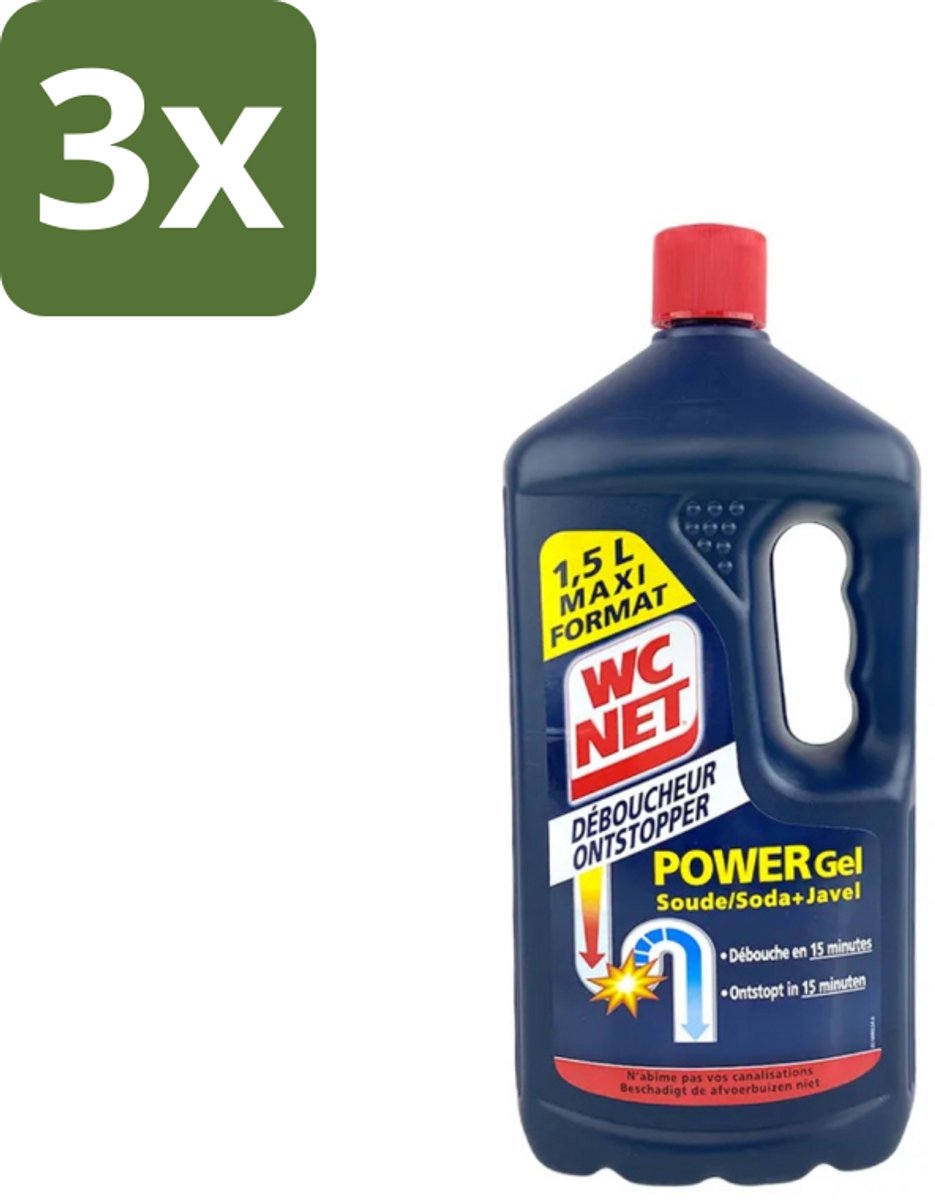 3 x WC Net - Ontstopper - Gel - Met Soda - 1.5L - WC Net Ontstopper - Ontstopper Gel - Verstopping Oplossen - Gootsteen Ontstopper - Leiding Ontstopper