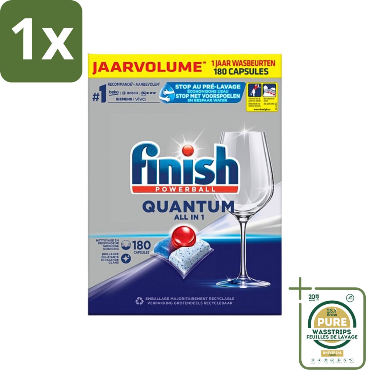 1 x Finish Powerball - Quantum All in 1 - Vaatwastabletten - 180 Tabletten- Vaatwassen - Vaatwastabletten - Vaatwasmiddel - Vaatwasmiddel Tabletten - Vaatwasmiddel Quantum