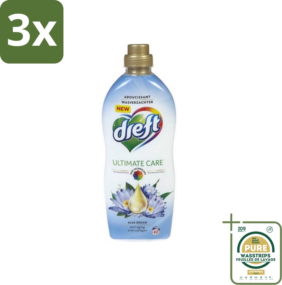 3 x Dreft - Wasverzachter - Gekleurde Was - Blauwe Droom - Anti-Veroudering - 40 Wasbeurten - Grootverpakking - Wasverzachter - Anti-aging - Kleurbescherming - Wasgoed - Kleding Verzorging