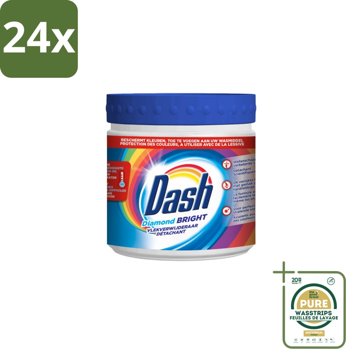 Dash – Vlekverwijderaar – Diamond Bright Kleur – 500 g - Voordeelverpakking - 24 stuks - Kleurherstel - Wasmiddel