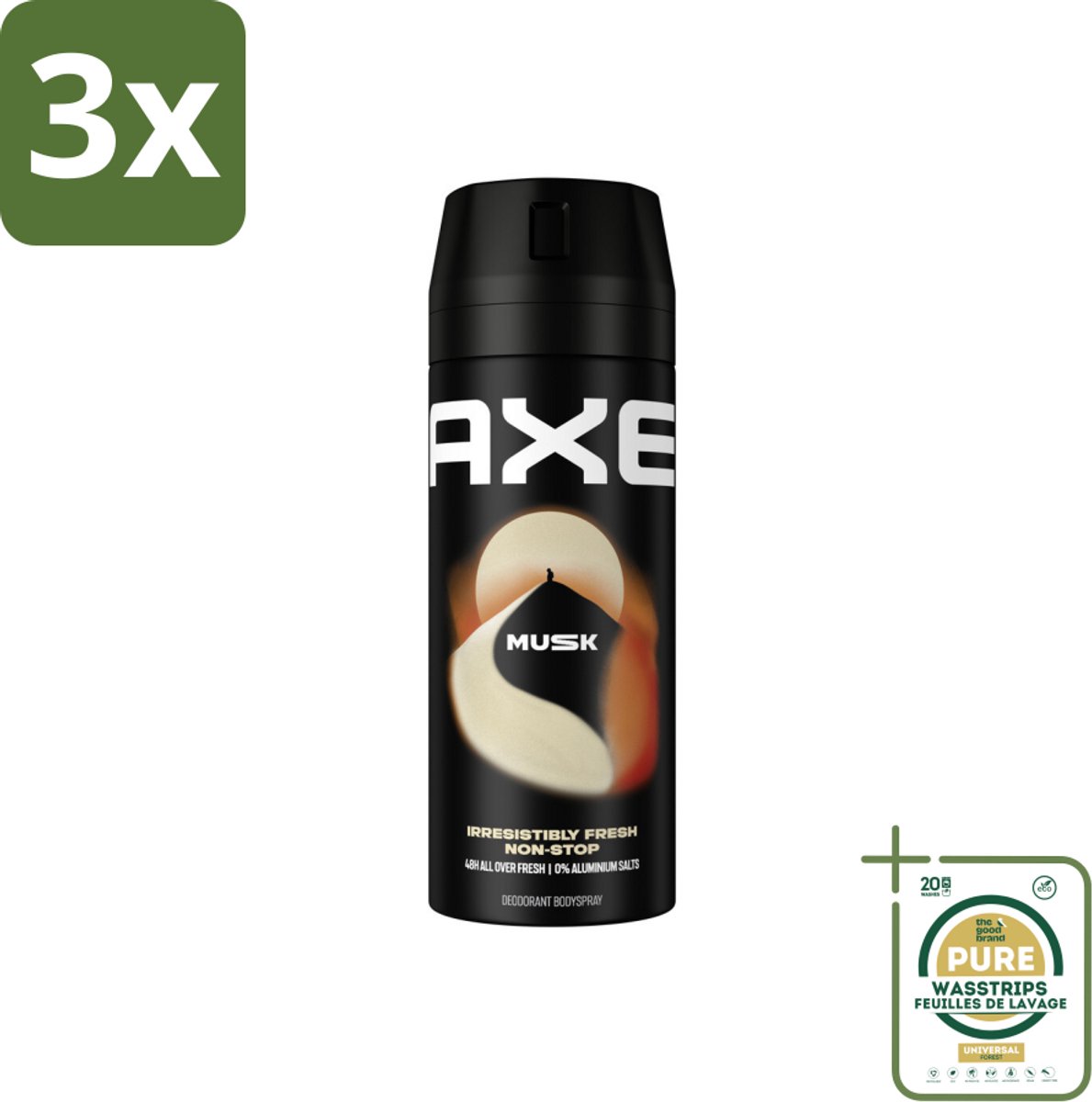 3 x Axe - Deodorant Bodyspray - 48hrs Fresh - Musk - Patchouli & Fougere - 150 ml - Grootverpakking - 48 Uur Geurbescherming - Deodorant Sprayer - Zinktechnologie - Geur Van Musk - Geur Van Patchouli