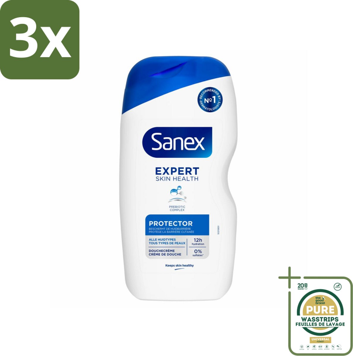 3 x Sanex Douchecrème Expert Skin Health Protector 400 ml - Grootverpakking - Huidbeschermende Douchecrème - Huidversterkende Douchecrème - Douchecrème Voor Alle Huidtypes - Huidbarrière Beschermen - Hydraterende Douchecrème