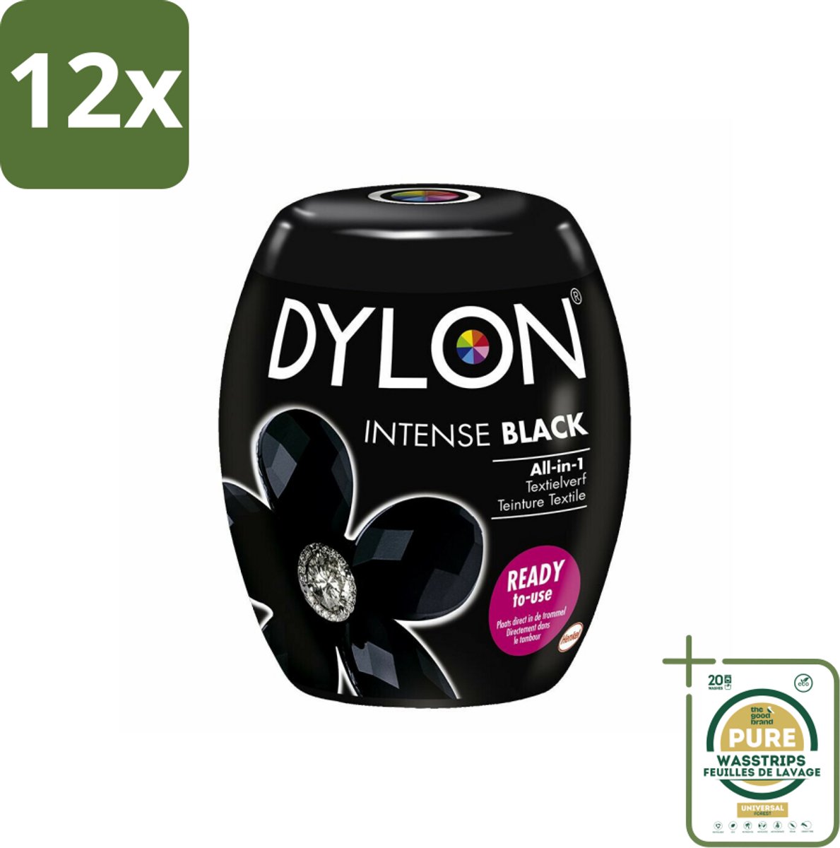 DYLON – Textielverf Pods – Intense Black – 350 g - Voordeelverpakking - 12 stuks - Wasmachine - Katoen verven