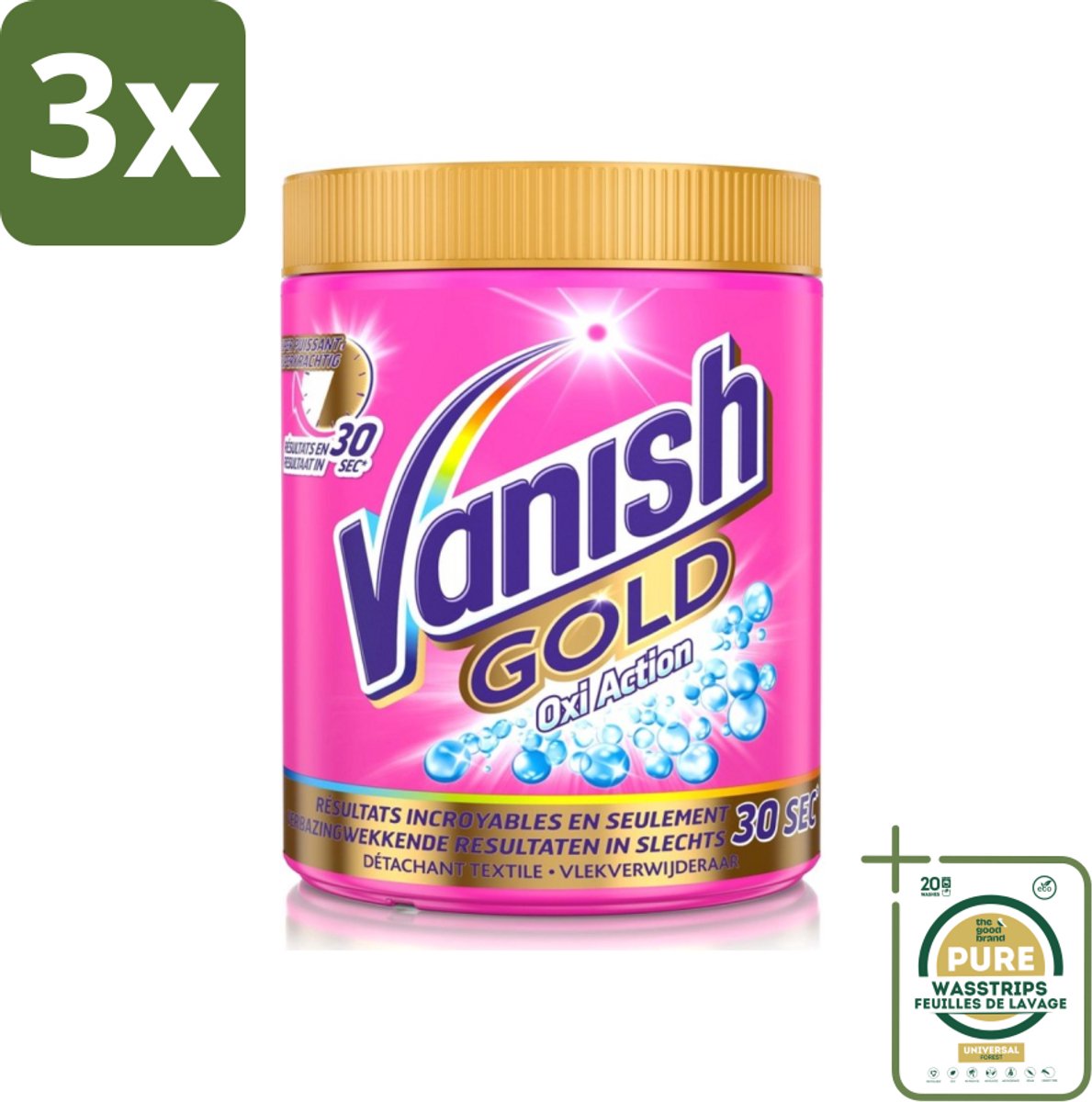 3 x Vanish Gold Oxi Action - Vlekkenverwijderaar Poeder - Gekleurde Was - 1050 Gram - Grootverpakking - Vlekkenverwijderaar - Vlekken Op Kleding - Rode Wijn Vlek - Rood Fruit Vlek - Thee Vlek